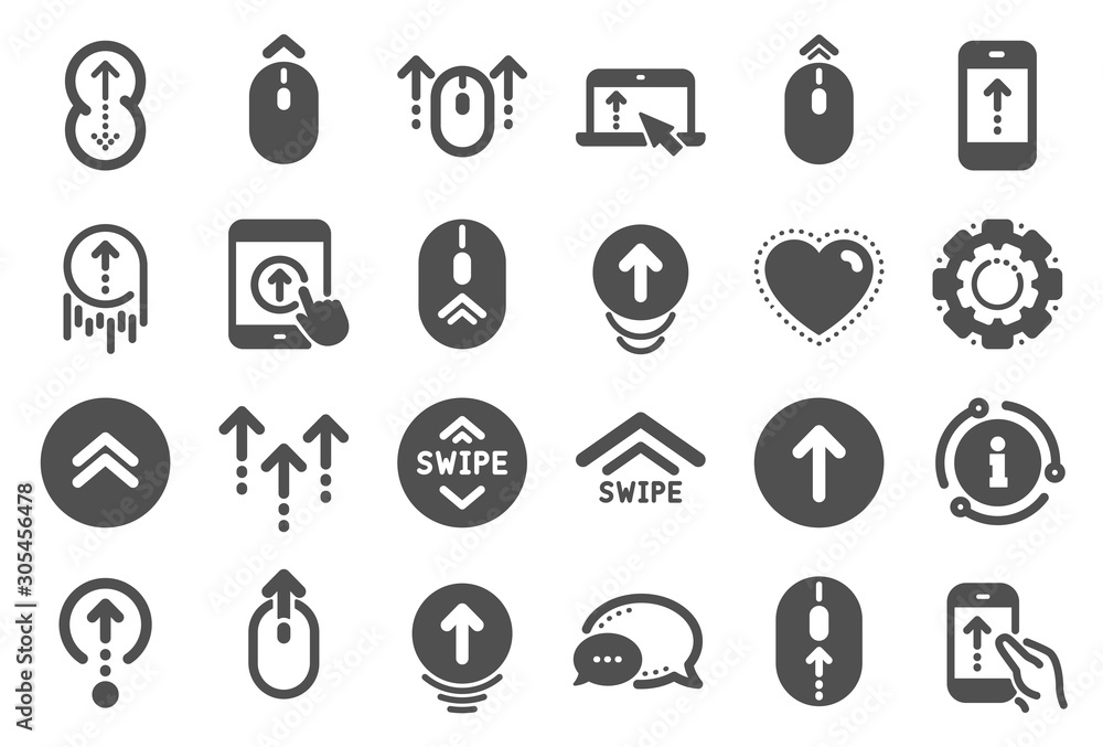 Poster swipe up icons. scrolling mouse, landing page swipe signs. scroll up mobile device technology icons.