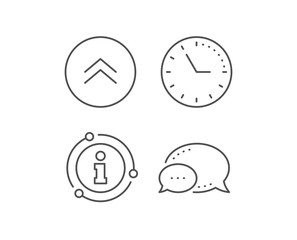 Swipe up button line icon. Chat bubble, info sign elements. Scrolling arrow sign. Landing page scroll symbol. Linear swipe up outline icon. Information bubble. Vector