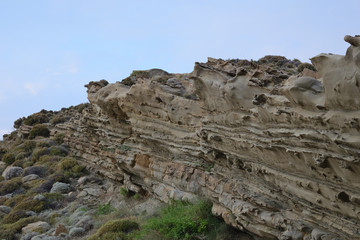 Fototapeta na wymiar geological formations on turkish aegean island Gokceada