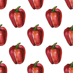 Watercolor red pepper. Mexican food. Seamless pattern