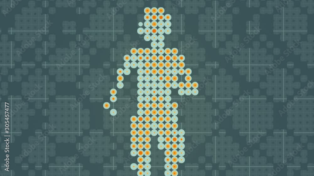 Aufkleber Pattern of colored dots creates a silhouette of a running man. 3d loop animation