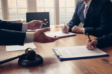Group business people and lawyers. Legal contract signing. Justice and law concept.