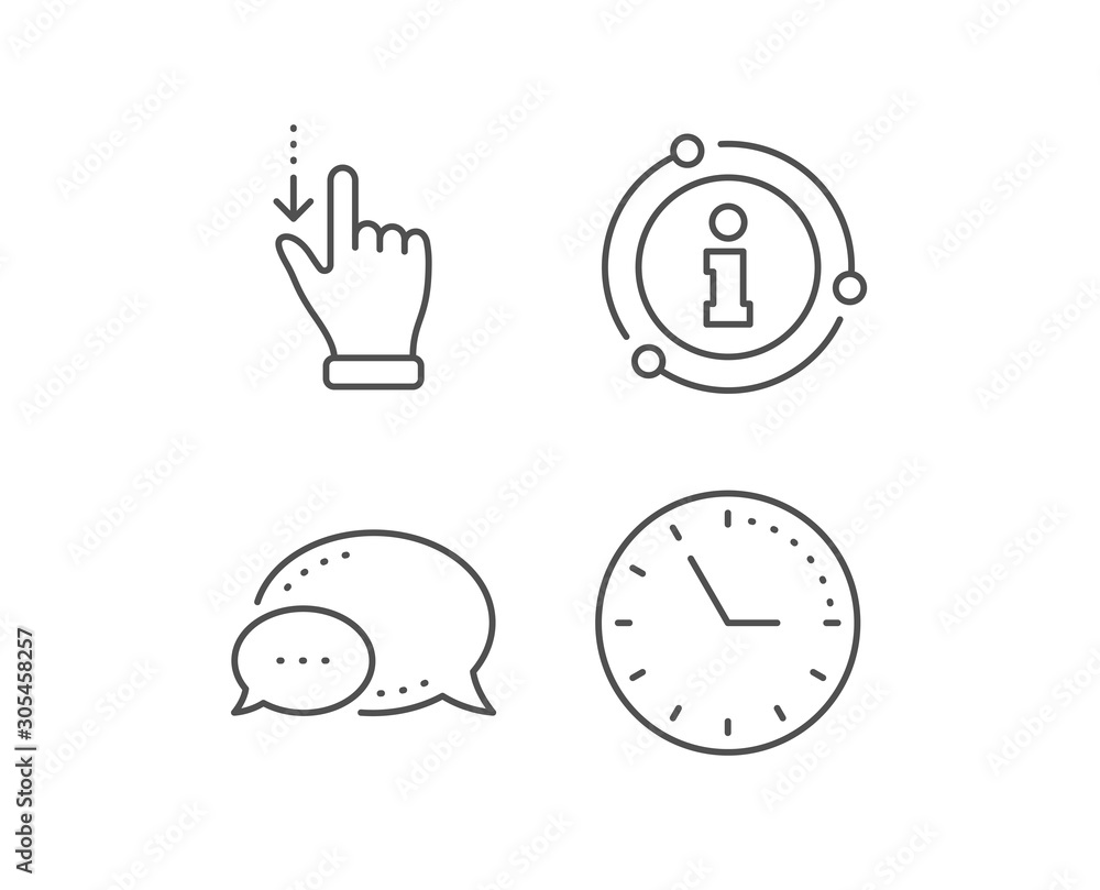 Poster touchscreen gesture line icon. chat bubble, info sign elements. slide down arrow sign. swipe action 