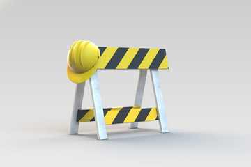 Barrier - under construction on a gray background. Road sign without intersection, road block, no...