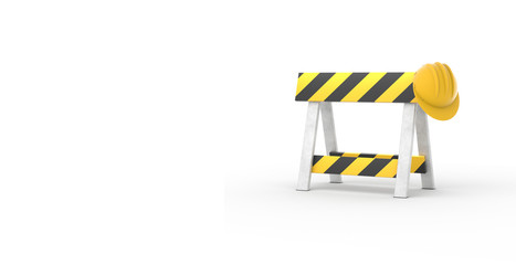 Under construction white wide banner. Street sign no crossing. 3d illustration.