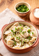 Meat filled dumplings, pelmeni, Russian cuisine.