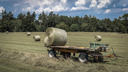 Bale of hay on trailer.