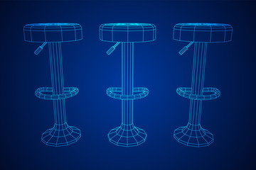 Retro vintage bar stool. High chair. Bar interior design. Wireframe low poly mesh vector illustration
