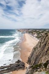 Praia Grande in Portugal on windy overcast day in summer
