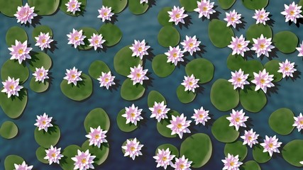 Water Surface with Multiple Lotus Flowers - 3D Illustration