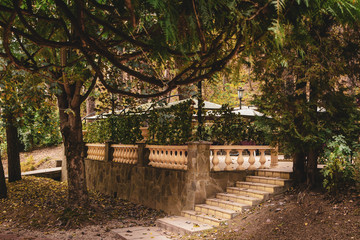 Fototapeta na wymiar white stone steps and railings