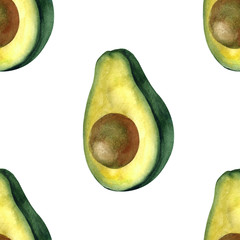 Watercolor seamless pattern with avocado. Hand drawing decorative background. Print for textile, cloth, wallpaper, scrapbooking