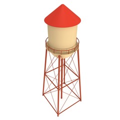 Water tower. Industrial construction with water tank. 3d render isolated on white