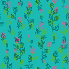 Obraz premium Seamless pattern with roses, rosebuds and leaves for background or textile.