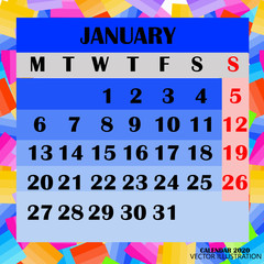 Calendar design month january 2020. Year 2020 calendar. Colorful design for calendar 2020. Calendar for organization and business. Week Starts Monday. Vector illustration.