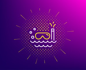 Travel scuba diving line icon. Halftone pattern. Trip swimming sign. Holidays symbol. Gradient background. Scuba diving line icon. Yellow halftone pattern. Vector