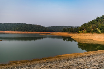 Indian water reservoir awesome view at evening with greenery forest back ground view.