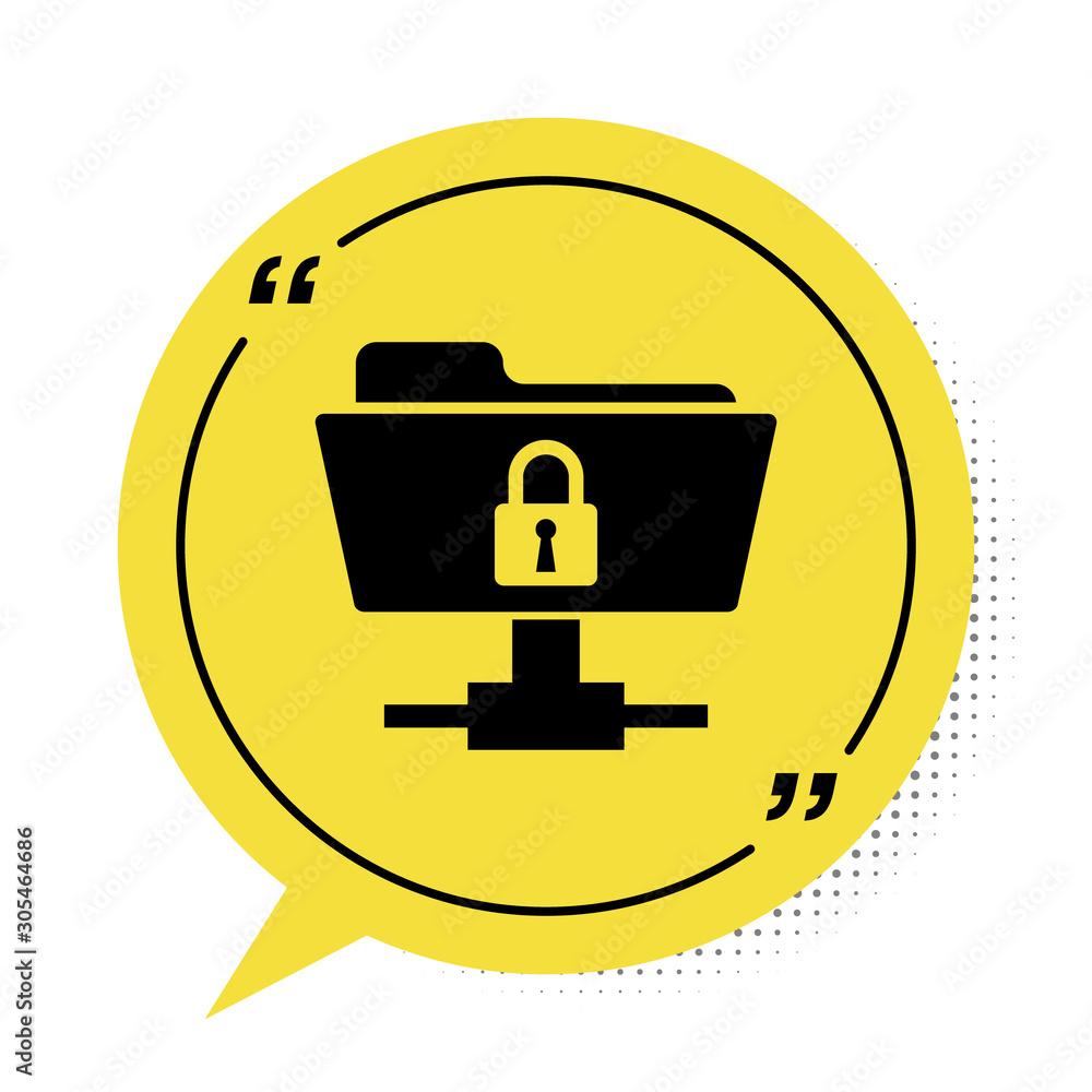 Poster black ftp folder and lock icon isolated on white background. concept of software update, ftp transfe