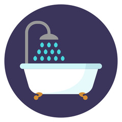 Bathtub with shower flat icon water