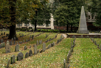 Boston Common's burial ground, historical figures from American Revolution, in Boston MA, USA