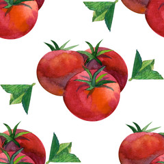 Watercolor seamless pattern with tomato. Hand drawing decorative background. Print for textile, cloth, wallpaper, scrapbooking