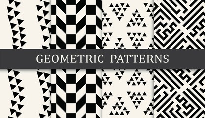 black and white geometric seamless pattern set