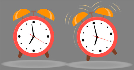 Set of isolated icons of alarm clocks. Retro alarm clock. On a gray background. Vector