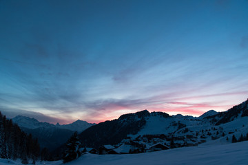 Fototapeta na wymiar Winterwonderland sunset Switzerland