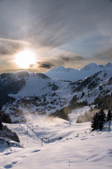 Fototapeta na wymiar Winterwonderland sunset Switzerland