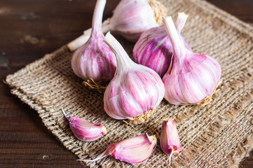 garlic head on wooden background