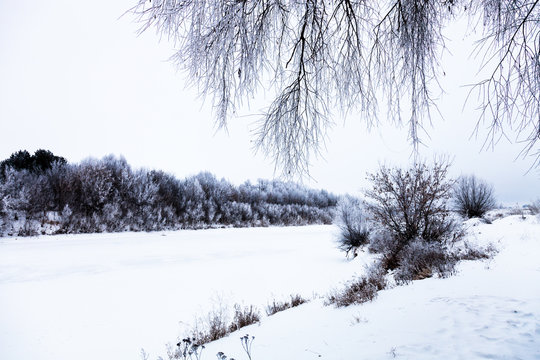 Beautiful winter landscape in russian province. Toned