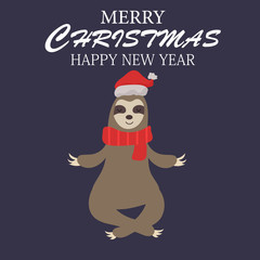 Merry Christmas card with cute sloth