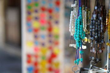 Traditional Greek komboloi for sale in the streets of Ioannina, Epirus