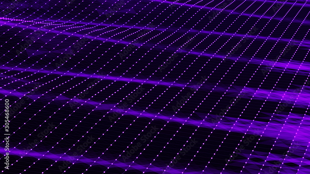Poster Abstract polygonal space. Connection dots and lines structure. Digital background. Triangular business wallpaper. 3d