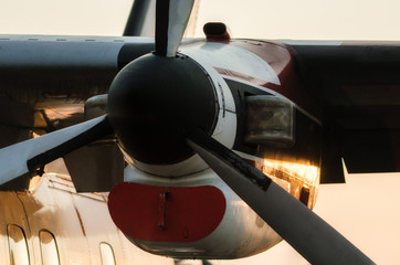 propeller blades of an old vintage airplane close up