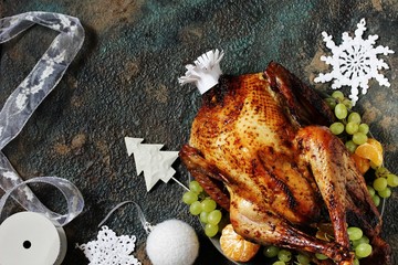 turkey christmas background. copy space. place for text. Flatlay. top view. copy space