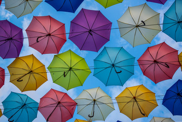 Umbrellas in the sky. Odessa, Ukraine.