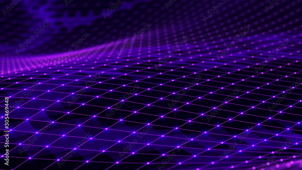 Poster Abstract polygonal space. Connection dots and lines structure. Digital background. Triangular business wallpaper. 3d