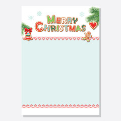 Christmas Santa letter blank template A4 decorated with Gingerbread cookie letters and fir. Vector