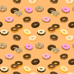 Donuts colored seamless pattern. Vector.