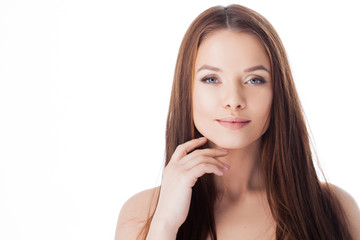 healthy lifestyle and face care. Portrait of a young beautiful woman with with long hair, close-up