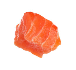Piece of fresh raw salmon isolated on white. Fish delicacy