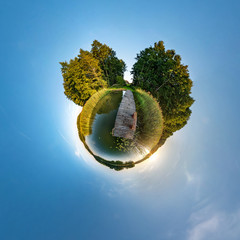 Little planet transformation of spherical panorama 360 degrees. Spherical abstract aerial view in...