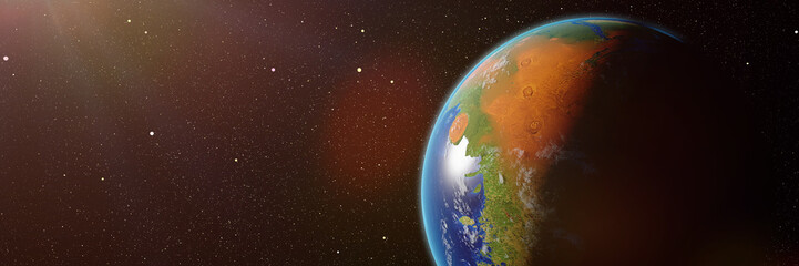 Sun is shining on terraformed Mars, plants and oceans on the red planet