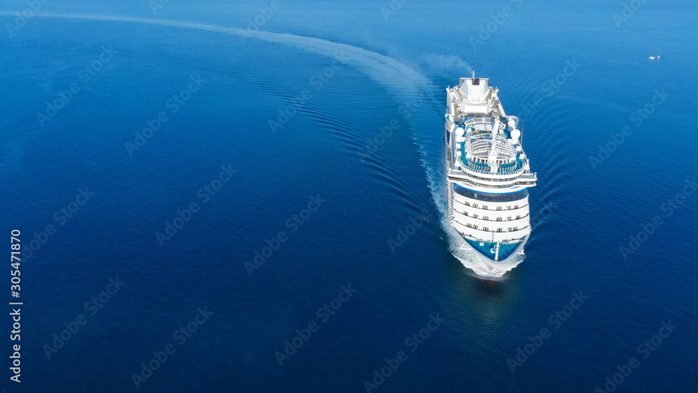 Wall mural aerial view of beautiful white cruise ship above luxury cruise in the ocean sea concept tourism trav