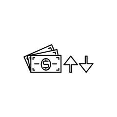 Concept of money, banking, and accounting. Outline thin line flat illustration. Isolated on white background. 