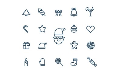 Christmas icon collection thin line style flat vector design.