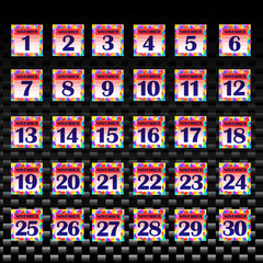 Set of buttons with calendar dates for the month of November. For planning important days. Banners for holidays and special days. Illustration with black background.