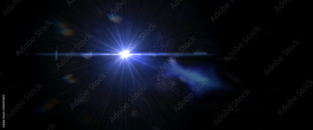 Canvas Prints intense blue lens flare effect overlay texture with bokeh effect and anamorphic light streak in fron