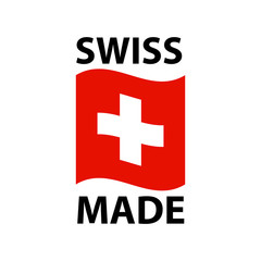 Obraz premium Swiss made logo - icon with wavy flag of Switzerland - Swiss made products package label